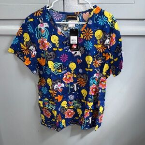 Looney Tunes Women’s Navy Tweety Graphic Scrub Top